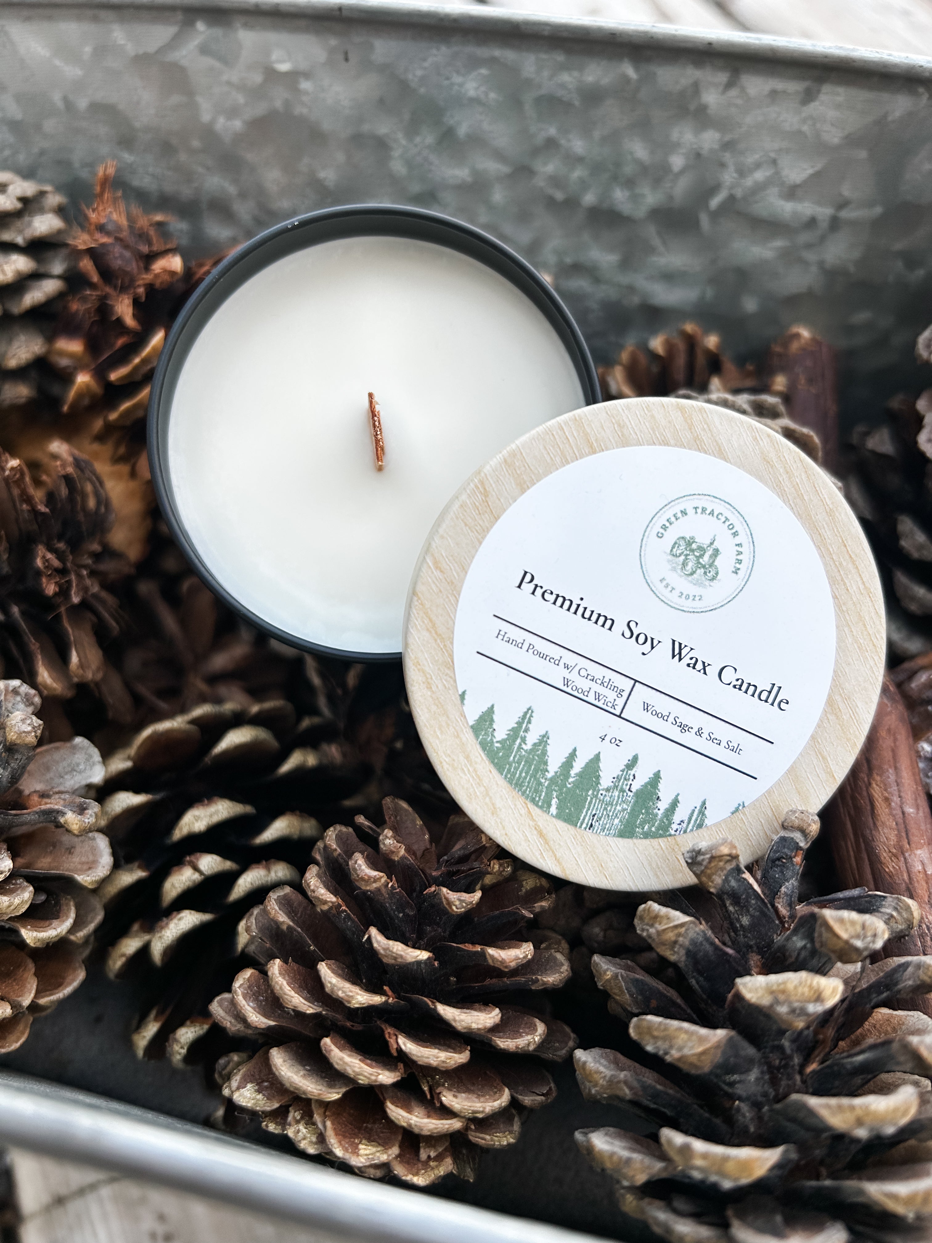 4 oz Premium Soy Wax Candle with Crackling Wood Wick - Wood Sage & Sea Salt