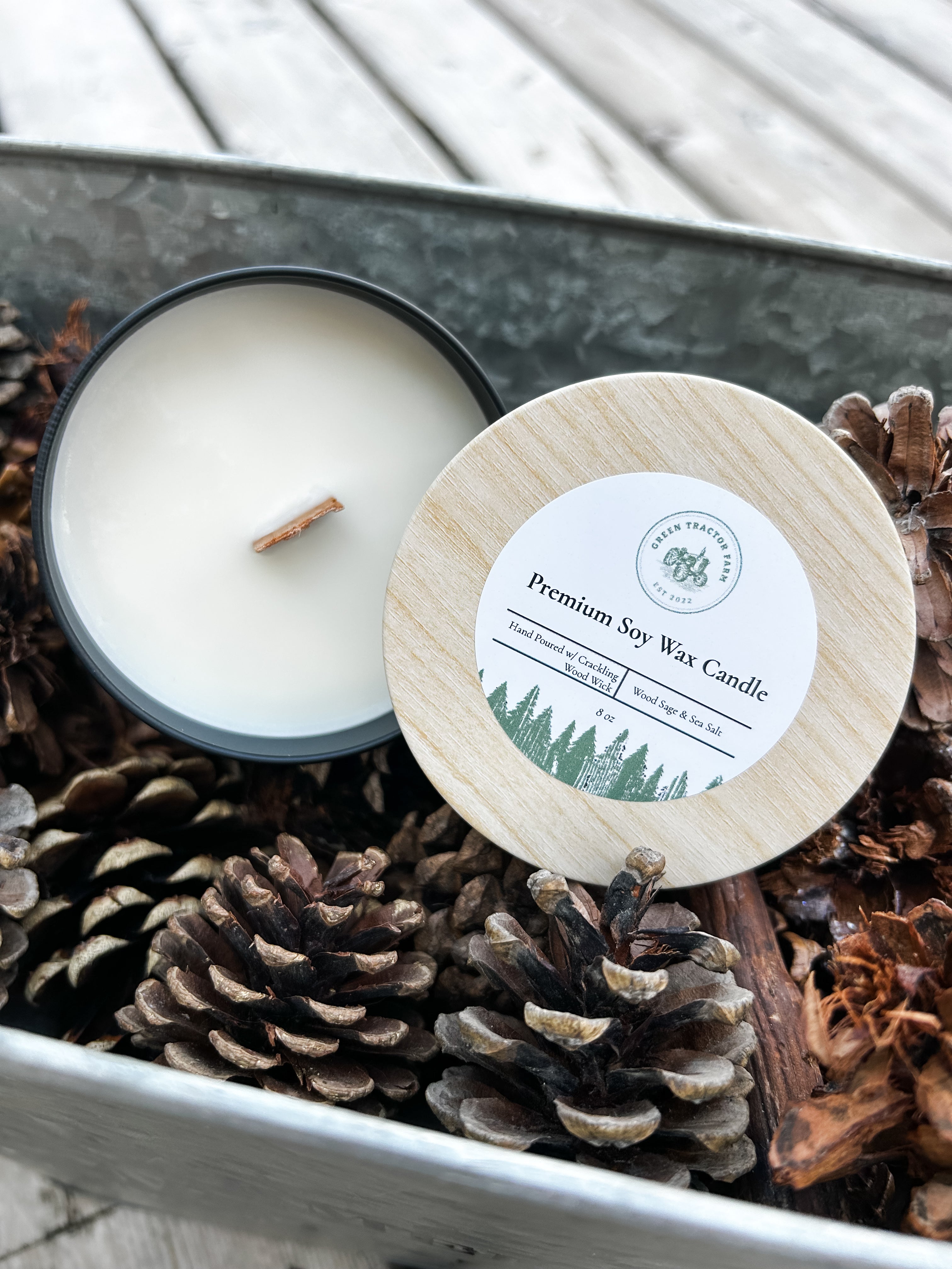 8 oz Premium Soy Wax Candle with Crackling Wood Wick - Wood Sage & Sea Salt